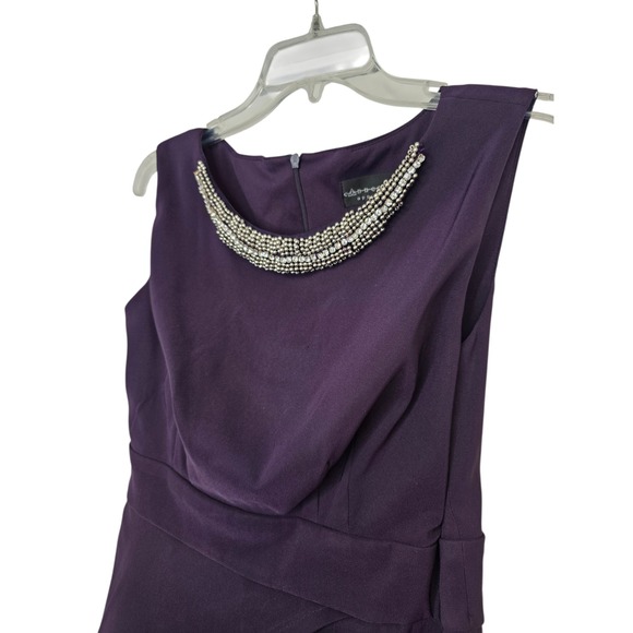 Connected Apparel Women Purple Beaded Neckline Tiered Sheath Dress Size 6 - Picture 6 of 11